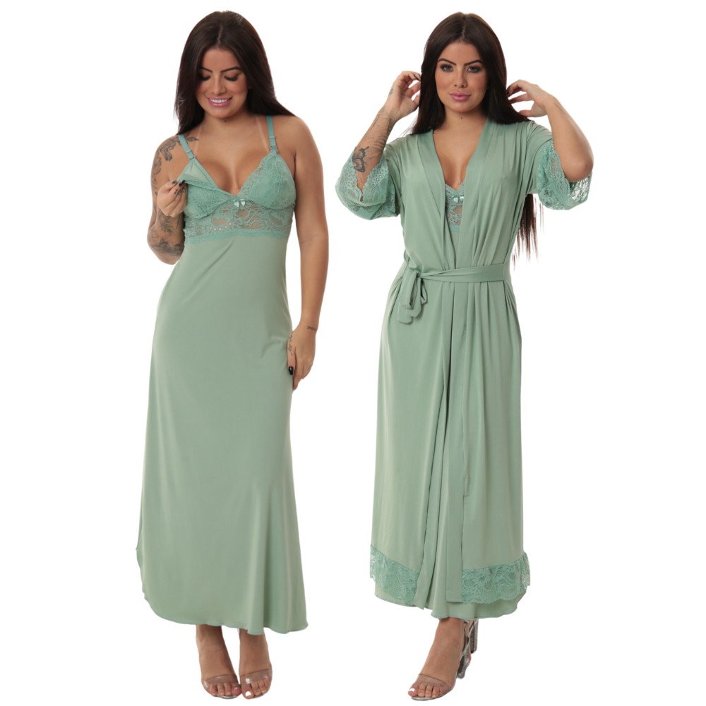 Kit Robe Noiva Roupão Camisola Amamentação Longa Maternidade