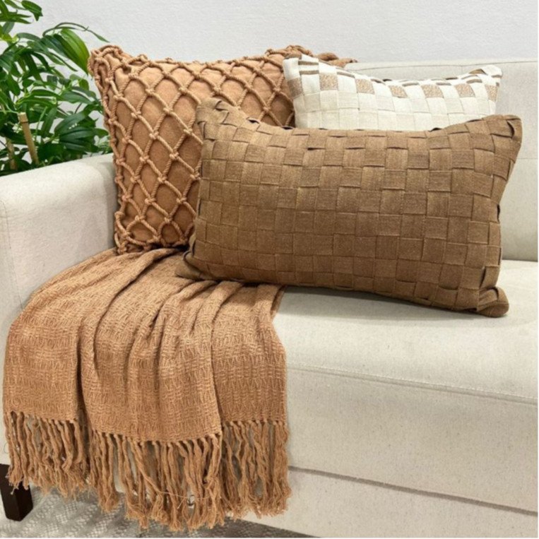 Kit de Almofadas Cordão Caramelo Macrame Artesanal Decorativa Algodão Estilo Boho Trançada...